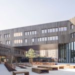 Facade of Lycée La Plaine imagined as a tangle of moving ribbons by Brenac & Gonzalez et Associés