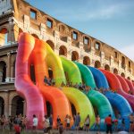 Colossal Cascades, AI-generated inflatable rainbows transform the Colosseum