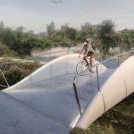 Flowin’ Footbridge, 3D printed pop-up bridge concept made of precast eco-concrete