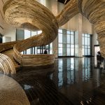 Oded Halaf and Tomer Gelfand collaborate on the tornado-shaped staircase for Amot Tower Lobby