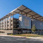 City of Hope Northeast Parking Structure's kinetic facade represents sustainability and visitor safety