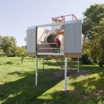 Garrison Treehouse has a polycarbonate interior and reclaimed white cedar siding exterior