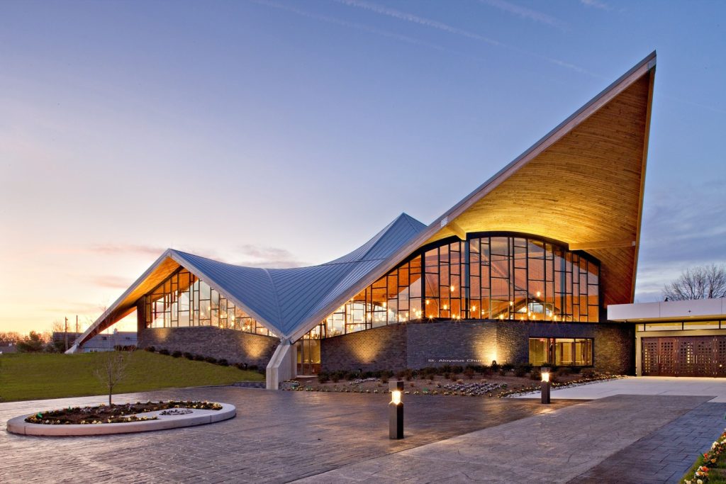 Church of Saint Aloysius' hyperbolic paraboloid roof symbolizes