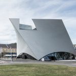 State Gallery of Lower Austria features a twisted piled slab system and entwined zinc panel skin