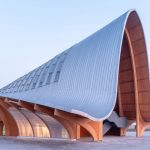 Egg Exploratorium, made of laminated timber, known as the "concrete of the future"