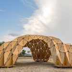 Pentaura Pavilion utilizes a technique influenced by Gaudi’s hanging chain models