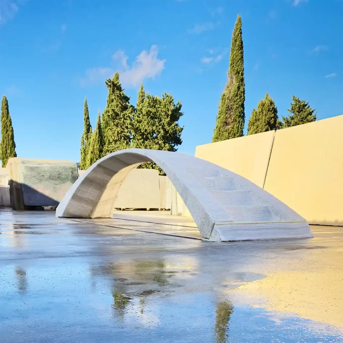 Da Vinci’s ingenuity inspires this 3D-printed bridge made from marble waste