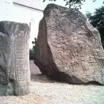 Harald’s rune stone stands in front of Jelling Church, beside his father Gorm’s stone for Queen Thyra.