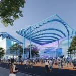 Concentric forest park design using native Albanian vegetation surrounding the stadium