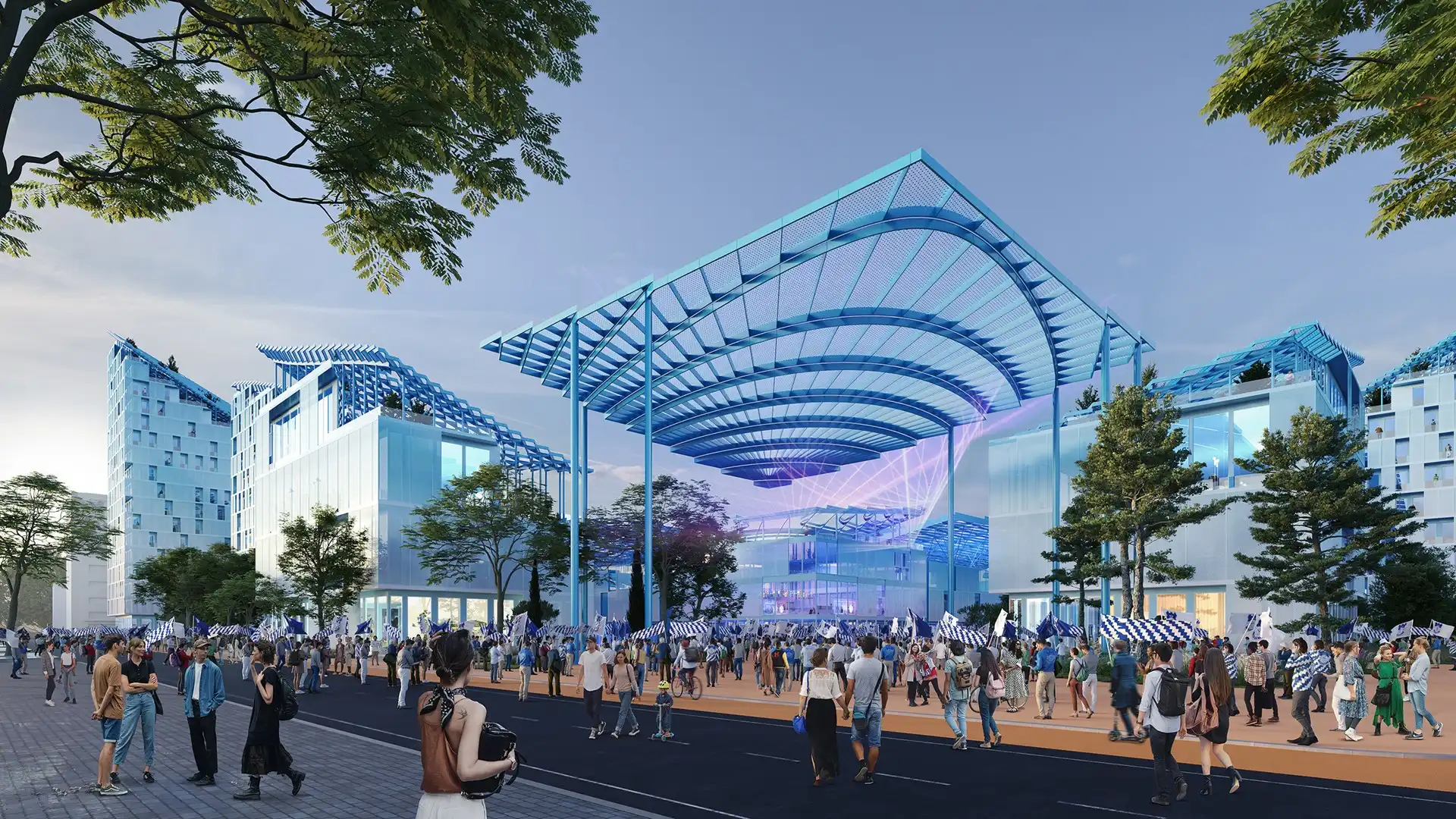 Reimagining Niko Dovana Stadium: Sustainable Urban Hub by MVRDV 4 Concentric forest park design using native Albanian vegetation surrounding the stadium
