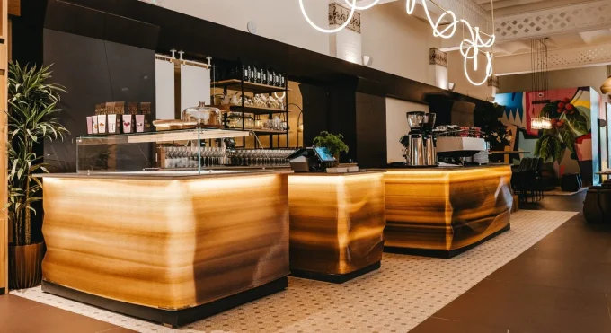 3D-Printed Interior from Coffee Waste for Barcelona’s D·Origen Café by LOWPOLY