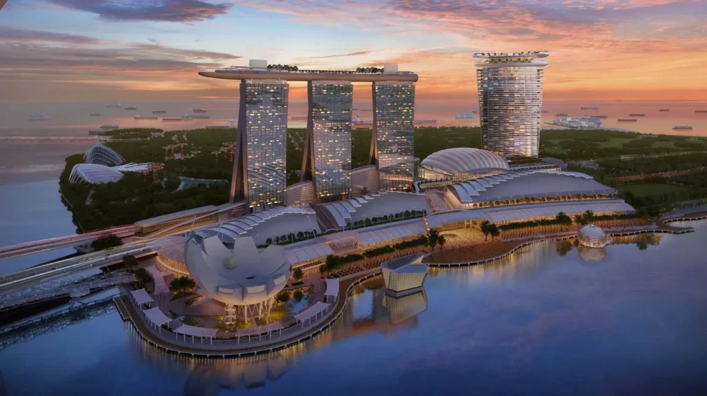 Las Vegas Sands and Safdie Architects Design $8 Billion Luxury Resort with 360° Skyloop 3 Las Vegas Sands and Safdie Architects Design B Marina Bay Sands Tower with 360° Skyloop