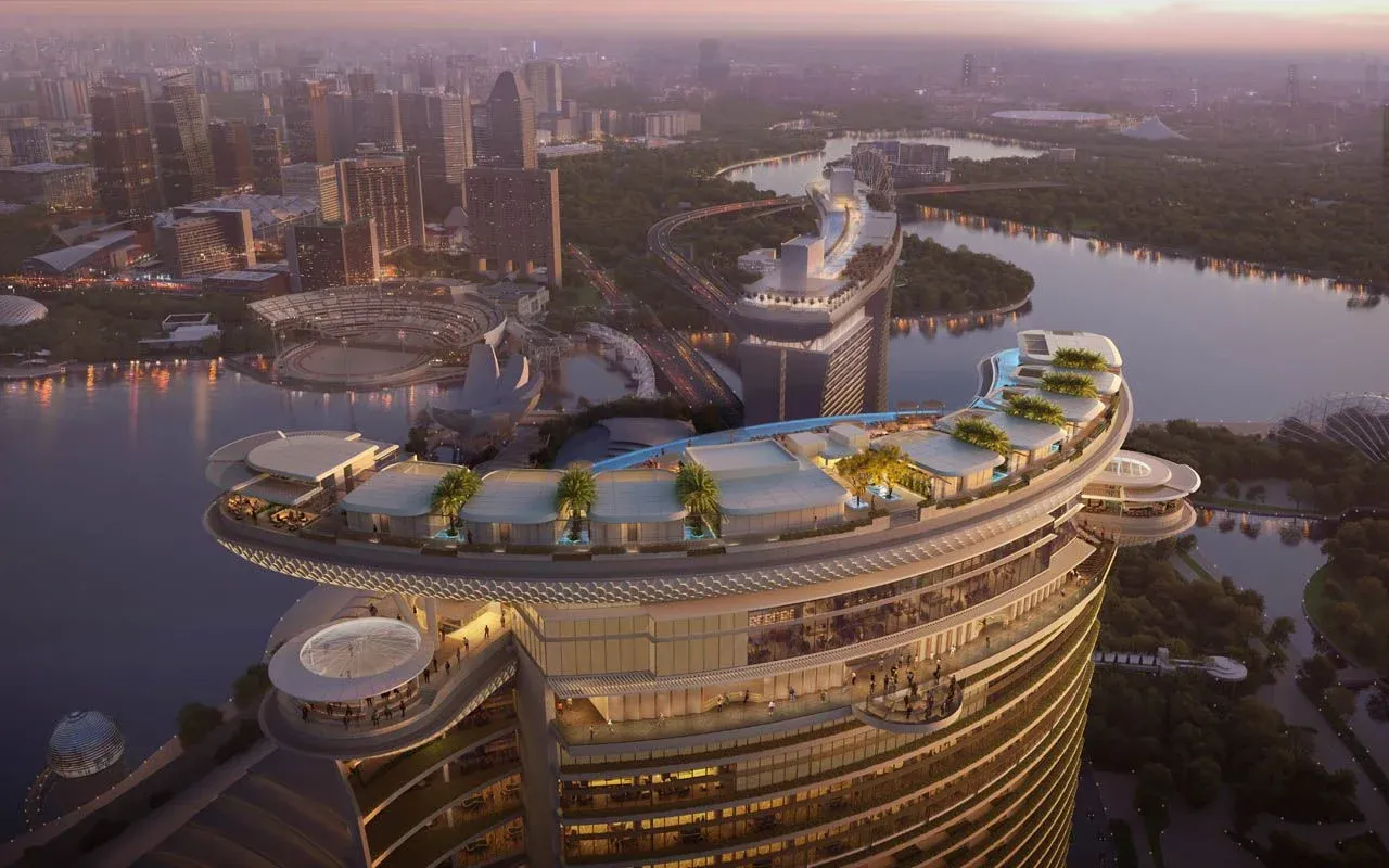 Las Vegas Sands and Safdie Architects Design $8 Billion Luxury Resort with 360° Skyloop 6 Las Vegas Sands and Safdie Architects Design B Marina Bay Sands Tower with 360° Skyloop