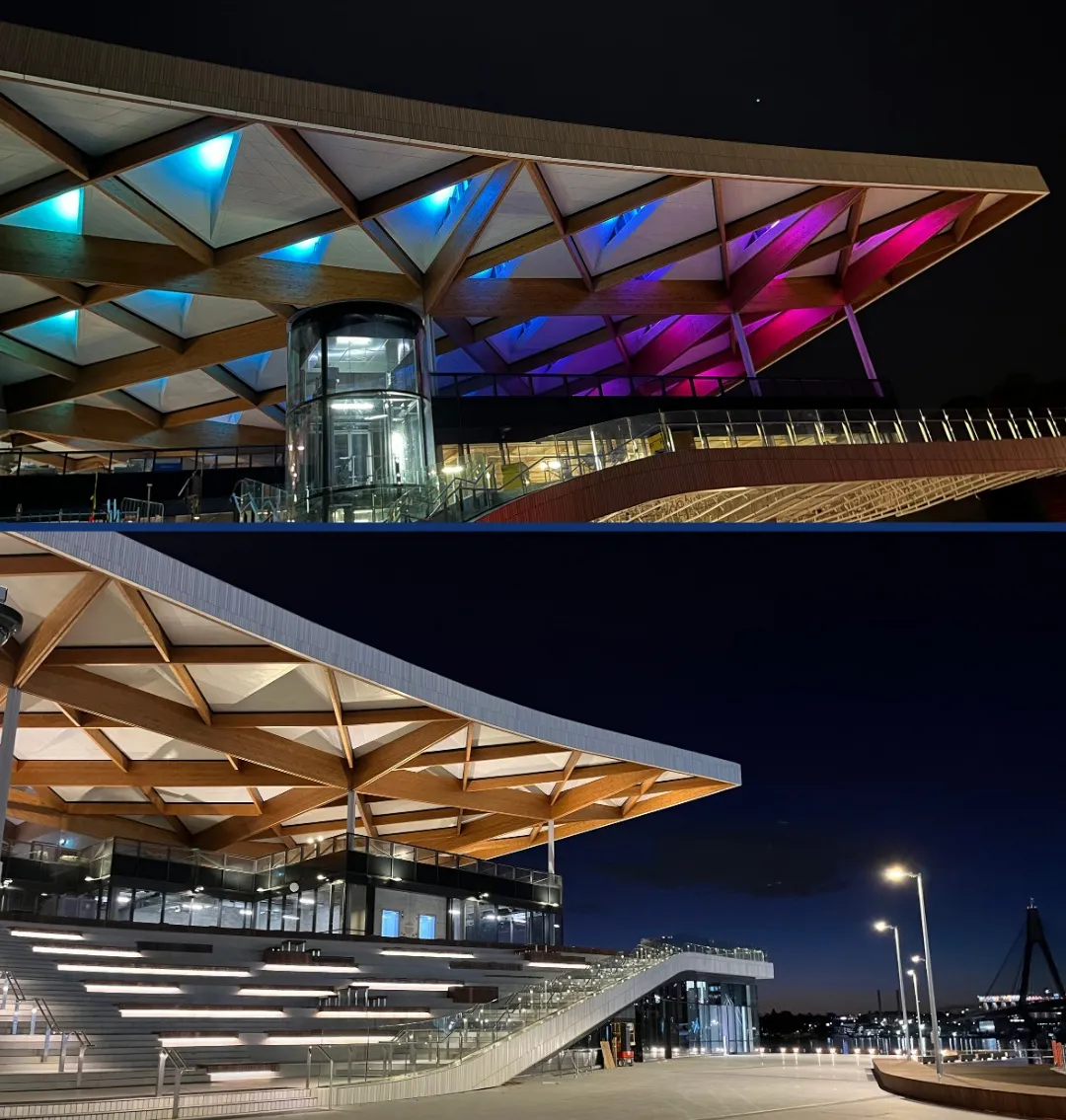 Sydney Fish Market Roof Unveils Multicolored Light Display Over the Harbour 8 3XN-Sydney Fish Market