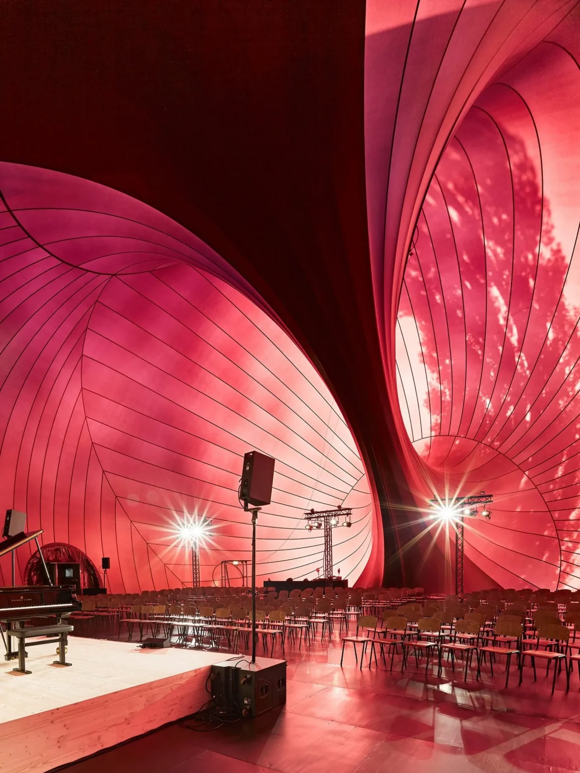 Ark Nova Inflatable Concert Hall with Plum-Colored PVC Shell at