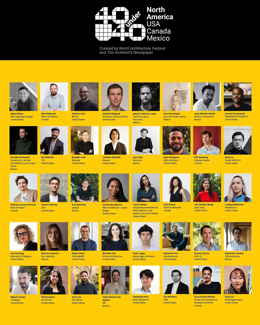 40 Under 40 North America Architects Honored by WAF and The Architect’s Newspaper