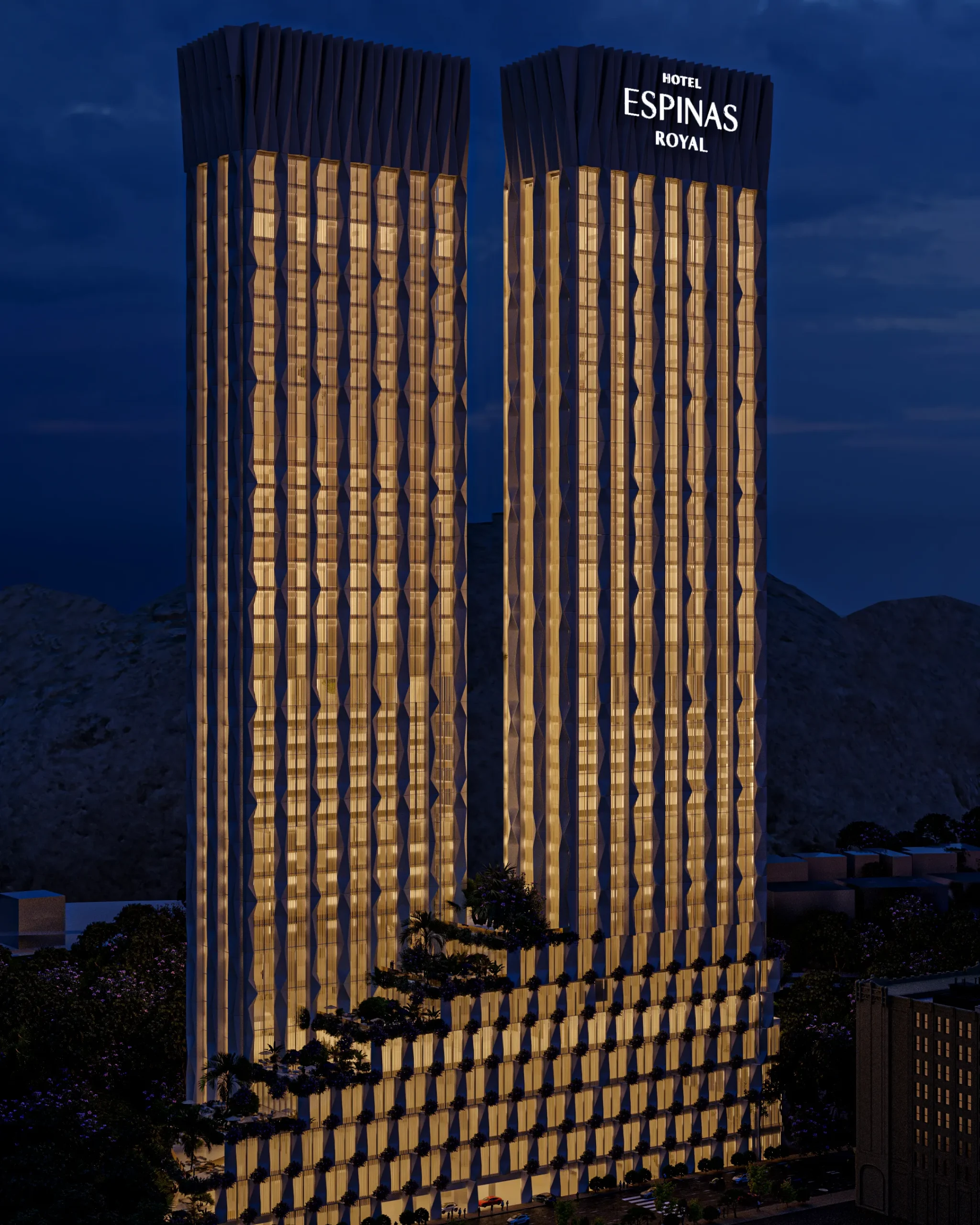 Golden Muqarnas Twins Redefining Luxury: The Espinas Royal Towers by MASK Architects