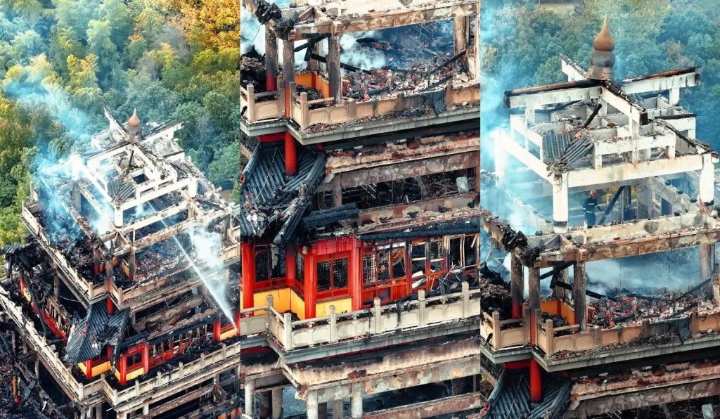 Fire Damages 1,500-Year-Old Yongqing Temple Pavilion in Jiangsu