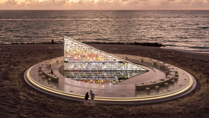Miami Art Week 2025, Rotating bookshelf, Library of Us