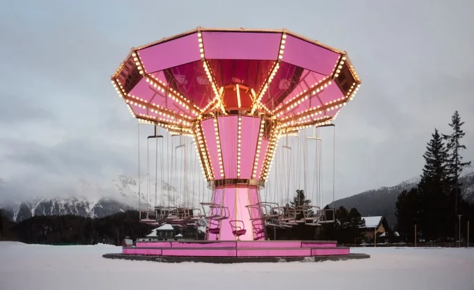 Carsten Höller, Pink Mirror Carousel, Kulm Hotel St. Moritz, Switzerland