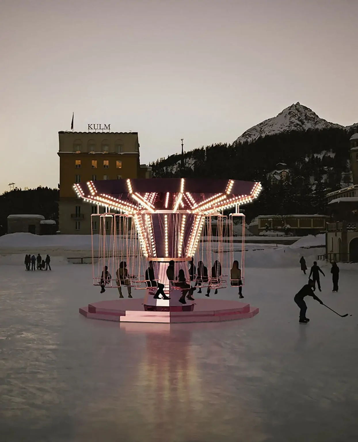 Carsten Höller, Pink Mirror Carousel, Kulm Hotel St. Moritz, Switzerland