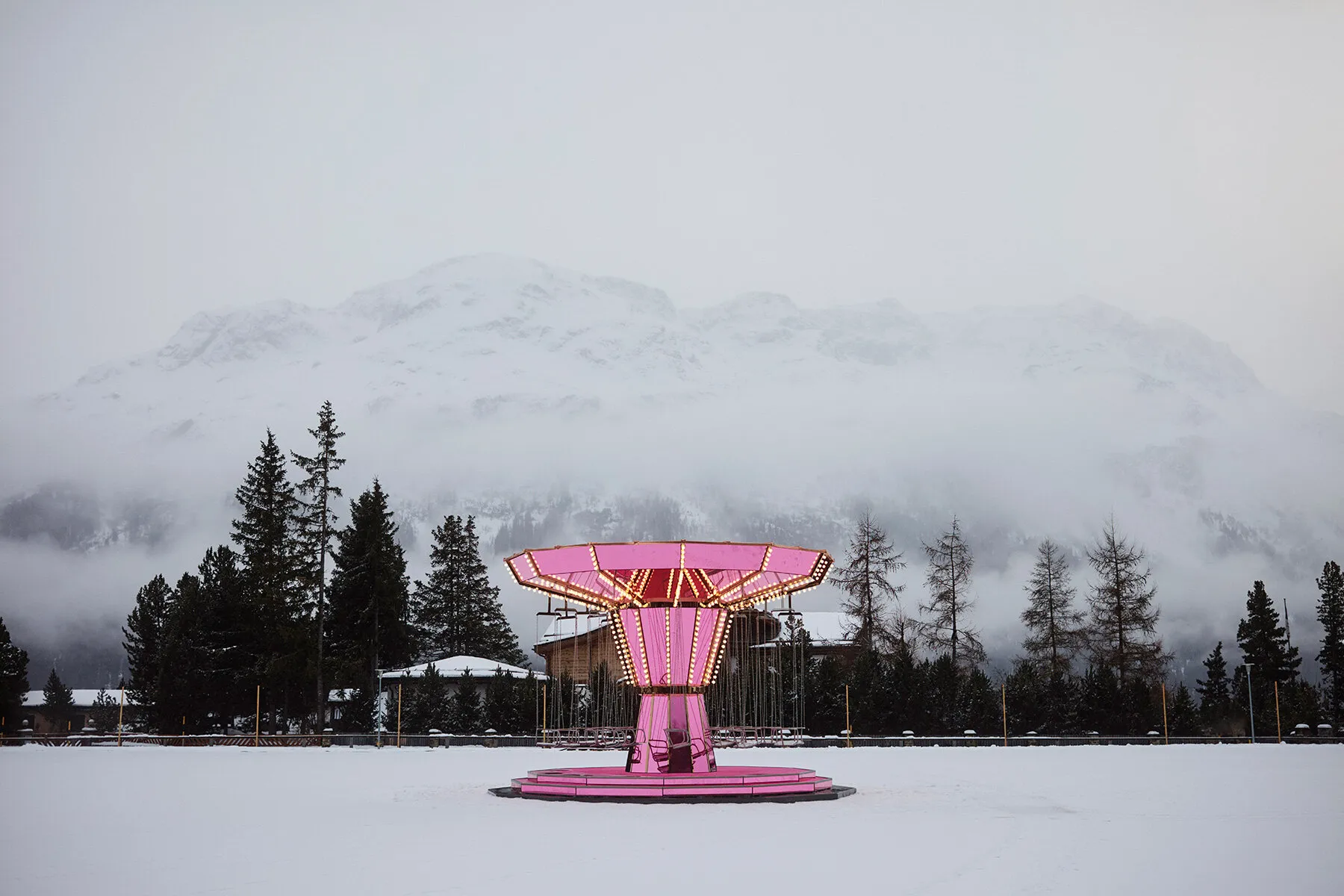 Carsten Höller's Pink Mirror Carousel in the Swiss Alps