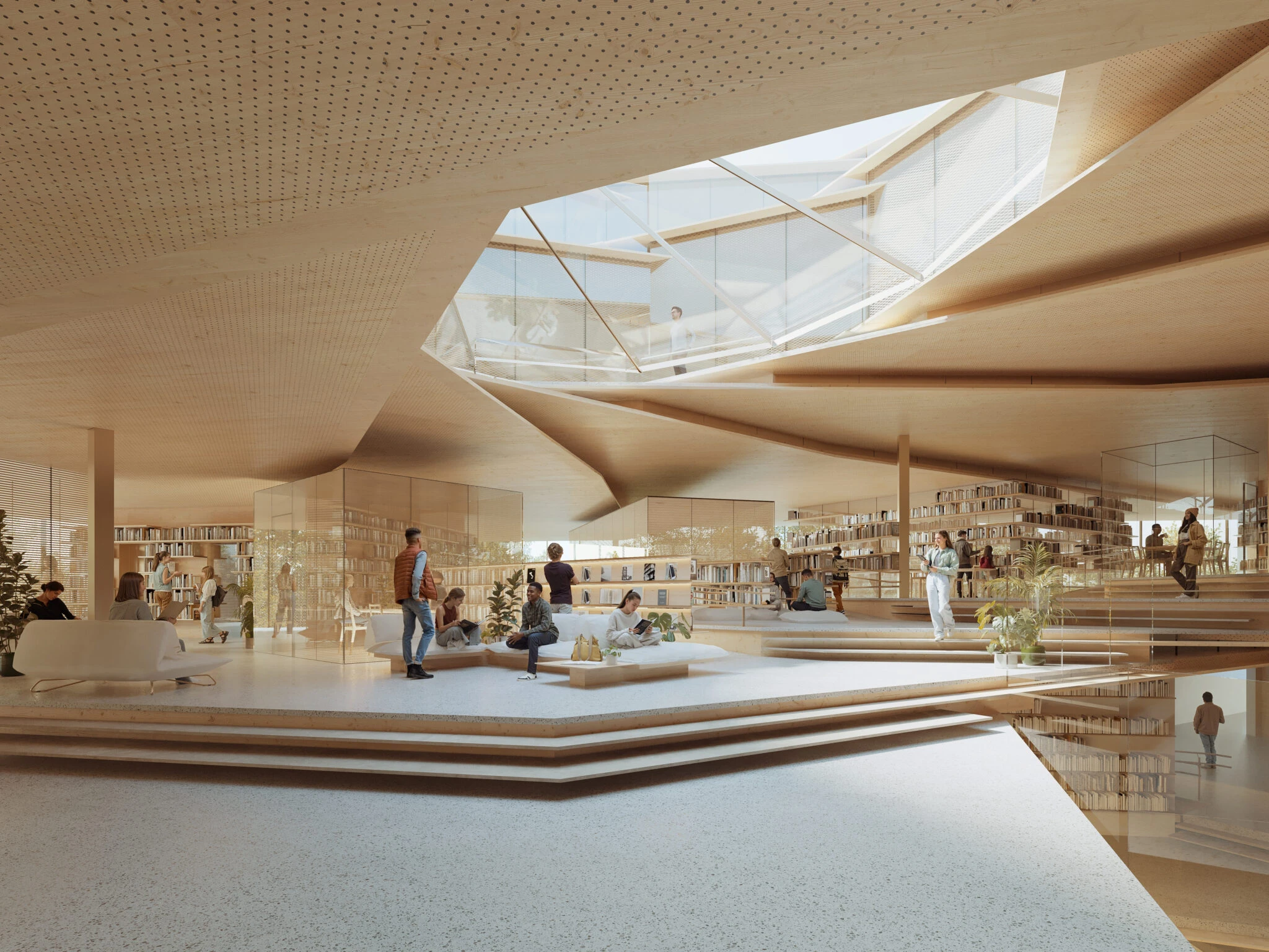 Kengo Kuma’s Vortex of Words, Spiral Timber-Steel Library