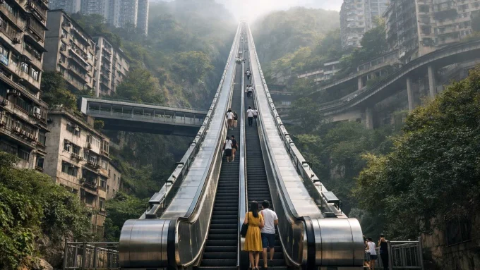 World’s Longest Outdoor Escalator, Wushan Goddess Escalator