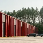 Aranchii Architects Designs a Modular Logistics Hub with Red Sculptural Roofs