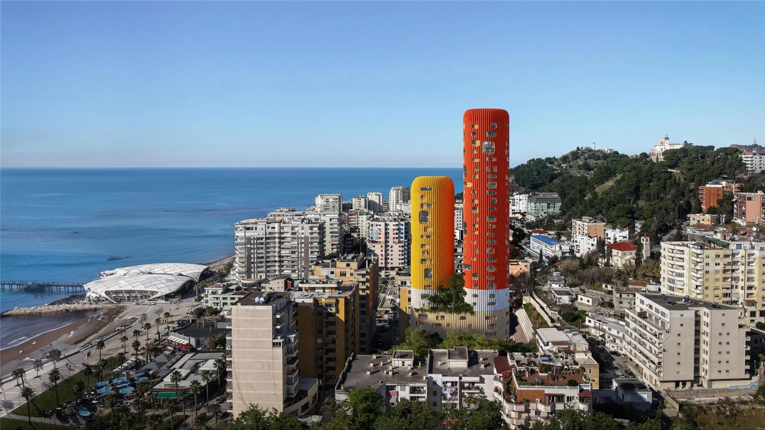 Sky-K by SelgasCano Brings Colorful Twin Towers to Albania