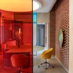 Logic Design + Build Reinvents an Office with Brick Arches and Mondrian-Inspired Interiors