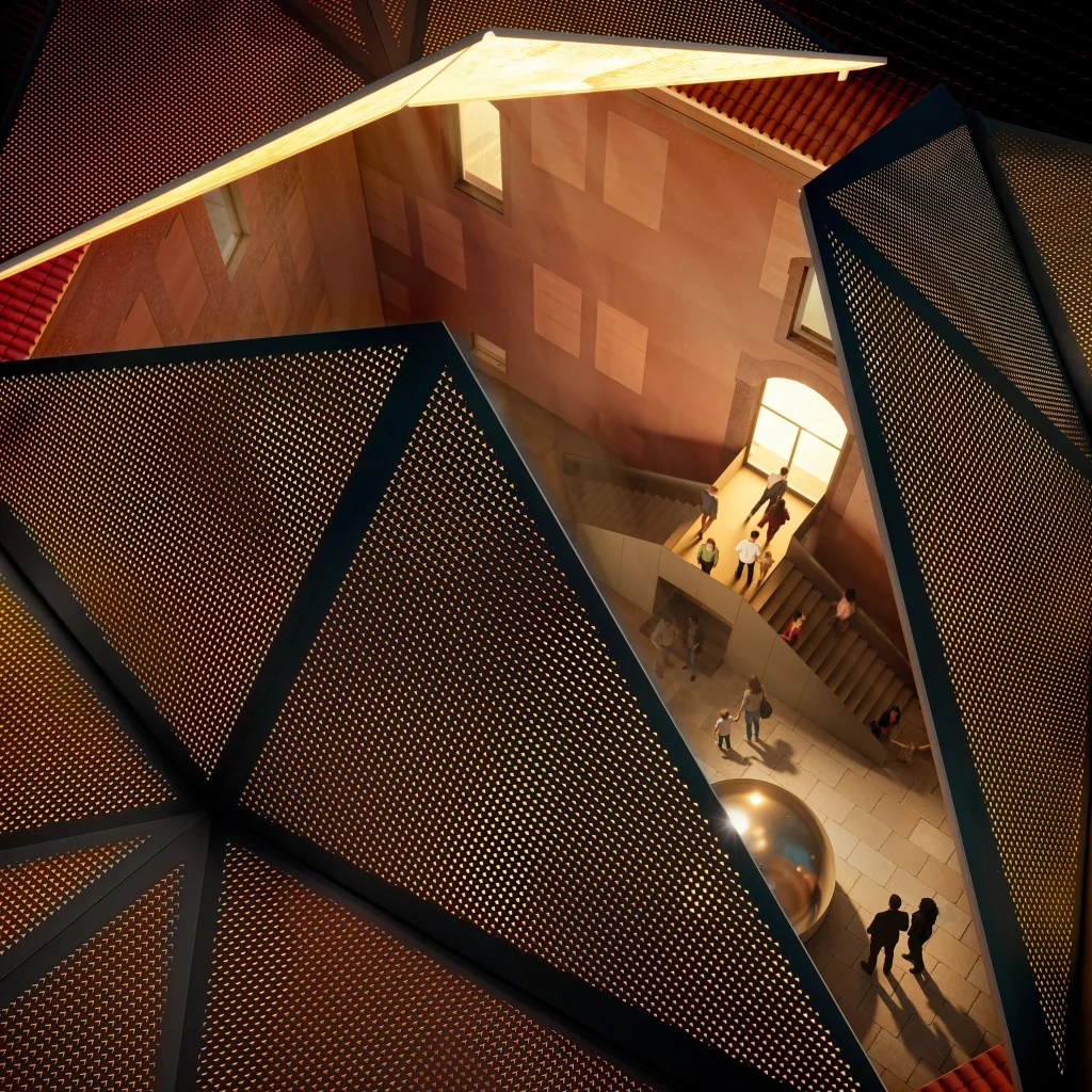 AGO Modena’s Origami-Inspired Kinetic Roof bird eye view