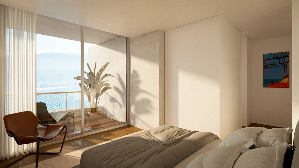 DUAS Towers bedroom with sea view