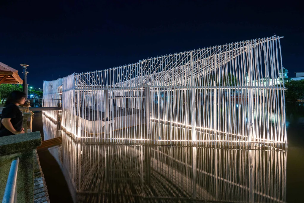 Pattani Fishermen Community Hub illuminated at night