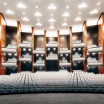 nterior view of the renovated Bühnen Köln auditorium with warm wood tones and curved seating