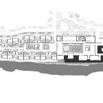 Architectural site plan showing the linear arrangement of courtyards, rooms and circulation