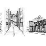 Architectural sketch of Laiva Plaza Hotel showing the interwoven wall system and central courtyard