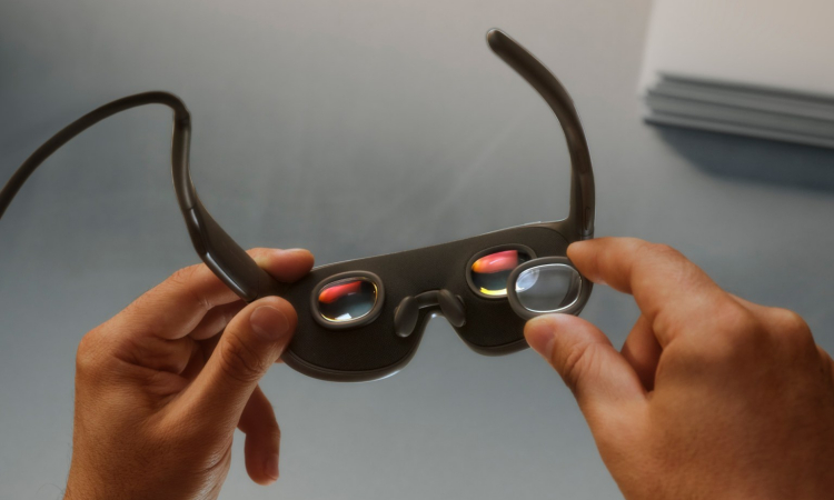 Person using hand gestures while wearing Meta VR Glasses