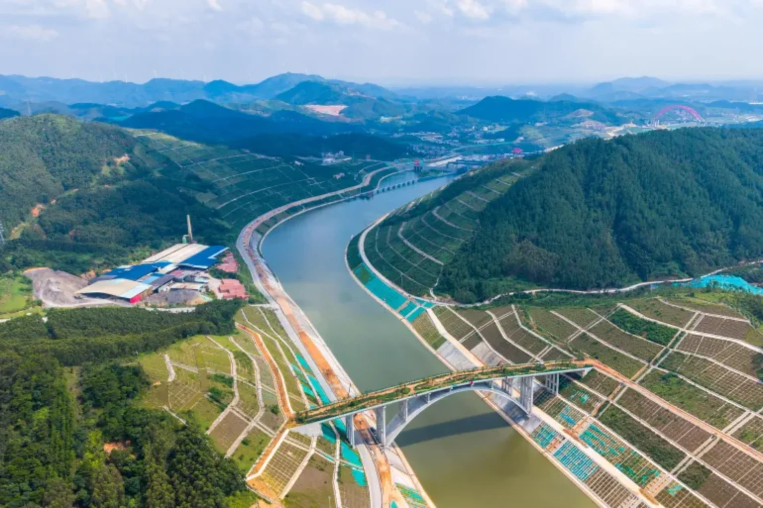 Aerial view of Longmen Bridge near the mouth of the Pinglu Canal in Qinzhou, Guangxi, August 25, 2026