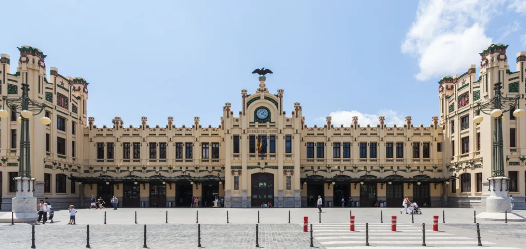 Exterior of the historic Valencia Nord Station with its ornate Art Nouveau facade