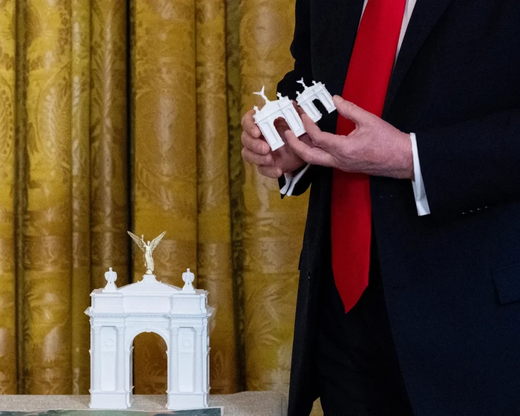 Trump’s architectural transformation of Washington raises critical questions about monumentality, political symbolism, historic context, and the role of architecture in shaping civic identity.