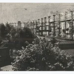 Cedric Price, Fun Palace: perspective for the Lea River site on photomontage, between 1961 and 1965, gelatin silver print with appliqué lettering laid down on hardboard panel: 62,87 × 121,6 × 0,32 cm DR1995:0188:522 | Cedric Price fonds, Canadian Centre for Architecture © CCA
