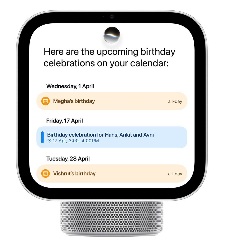 HomeView screen listing upcoming birthday celebrations from the user’s calendar
