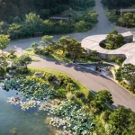 Suseong Continuum by Büro Ole Scheeren, showing its flowing concrete roof and landscaped lakeside setting